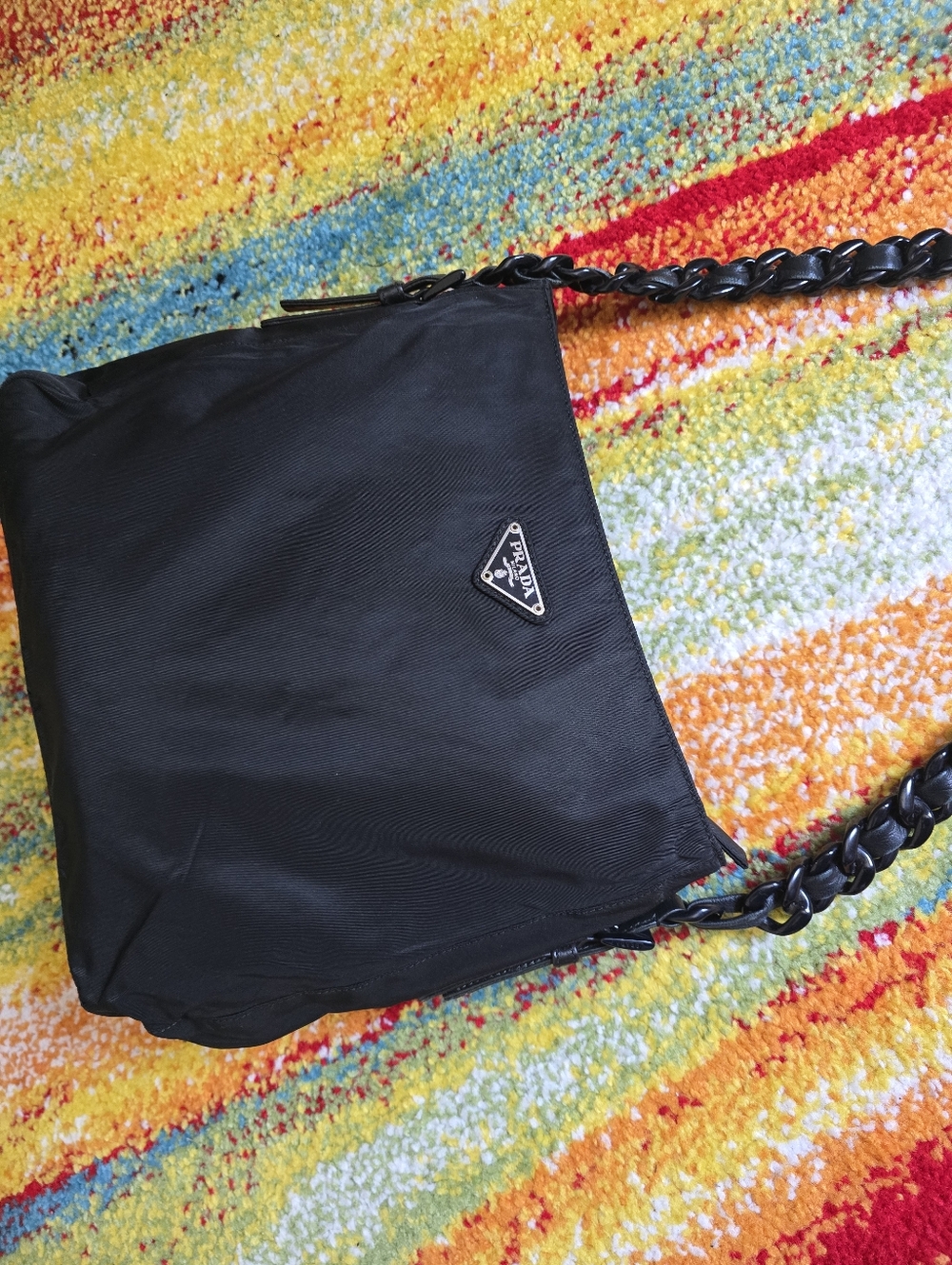 Authentic Prada Nylon Black Shoulder Bag with Braided Leather Chain Strap - Picture 7 of 16